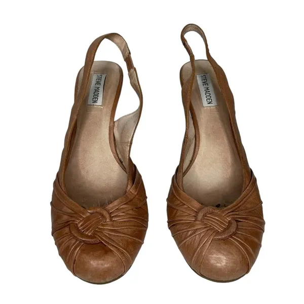 Steve Madden Gladice Leather Slingback Wedge‎ Heels - Image 2