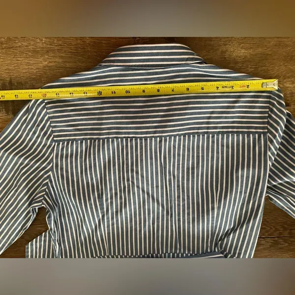 Tommy Hilfiger Women Blue Shirt Dress Pin Stripe 3/4 Sleeve Button Collar - Image 9