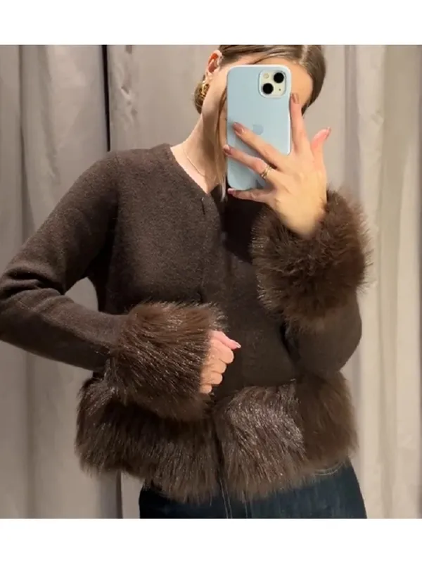 Zara NWT Brown Faux-Fur Trim Jacket - Image 6