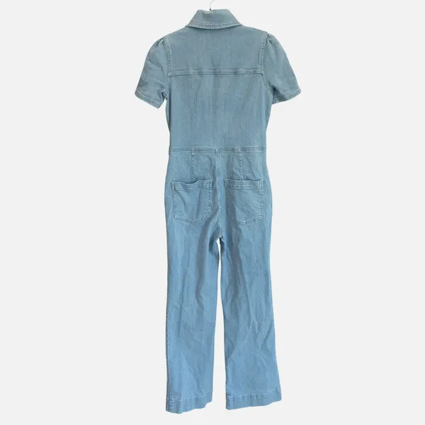 Avec Les Filles Light Wash‎ Denim Short Sleeve Button Front Utility Jumpsuit 26 - Image 5