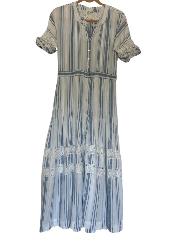 LoveShackFancy Eden Striped Cotton Short-Sleeve Coverup Maxi Dress Size 4 - Image 4