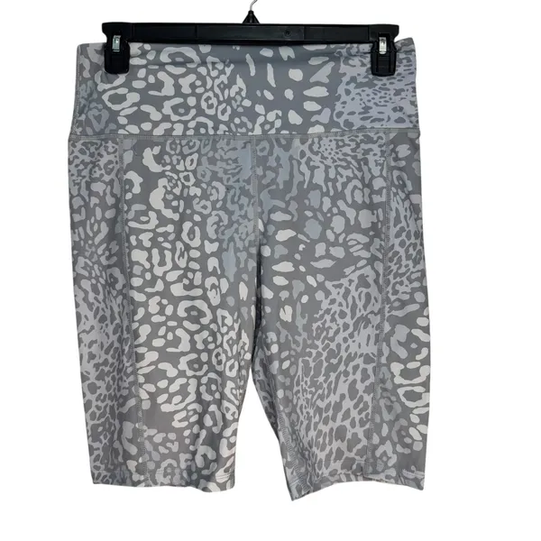 Athletic Works Leopard‎ Print Shorts Women Grey White Stretch Workout Gym Size L - Image 6