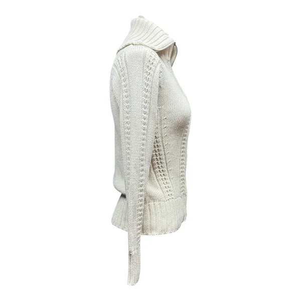 Harley-Davidson Full Zip Shawl Neck Sweater Cream Silver Sparkle Small - Image 6