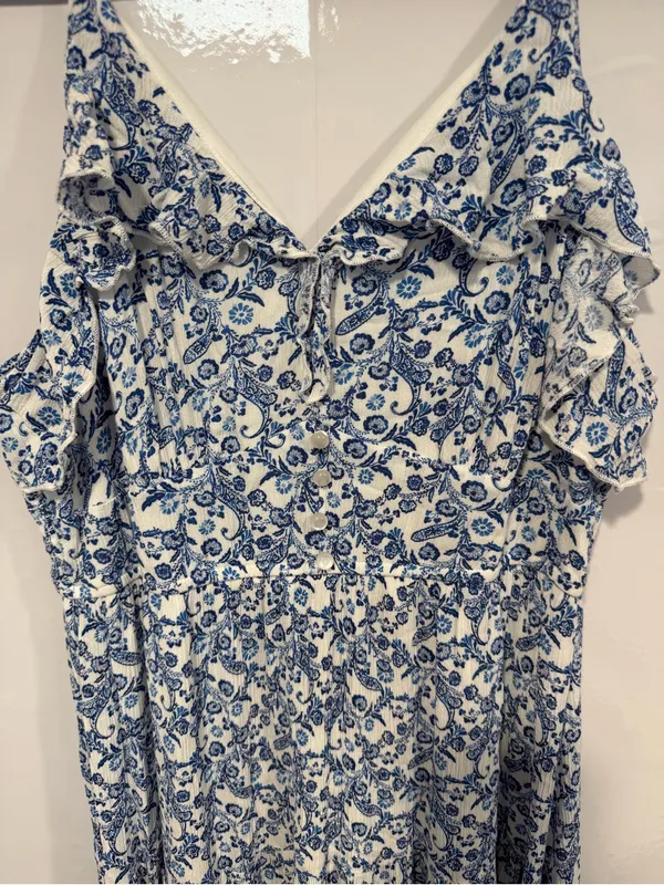 Miami Blue and White Floral Grecian Ruffle Midi Dress‎ - Image 2