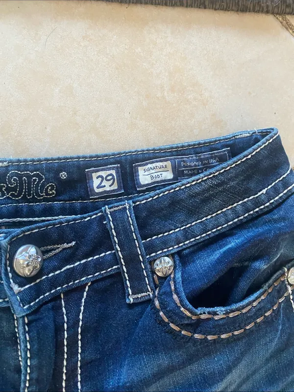 Miss Me Jeans Womens 30 Blue Signature Rise Bootcut Stretch Rhinestone Denim - Image 4