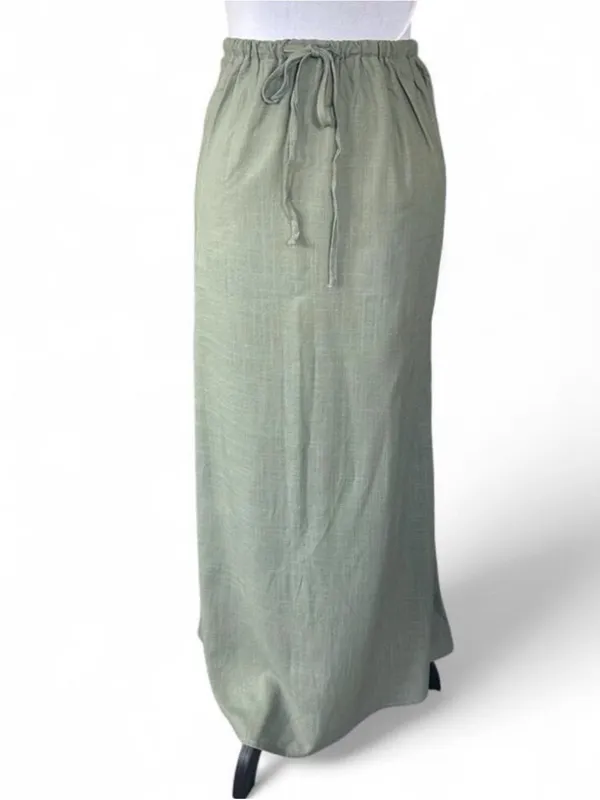 Green maxi skirt with drawstring waist, size L Size L - Image 2