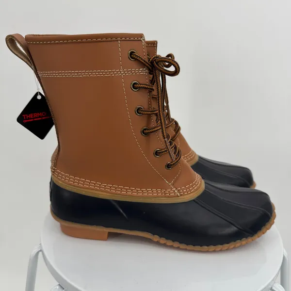 Lands' End duck boots women's 6.5 rubber leather lace up waterproof winter lined - Image 2