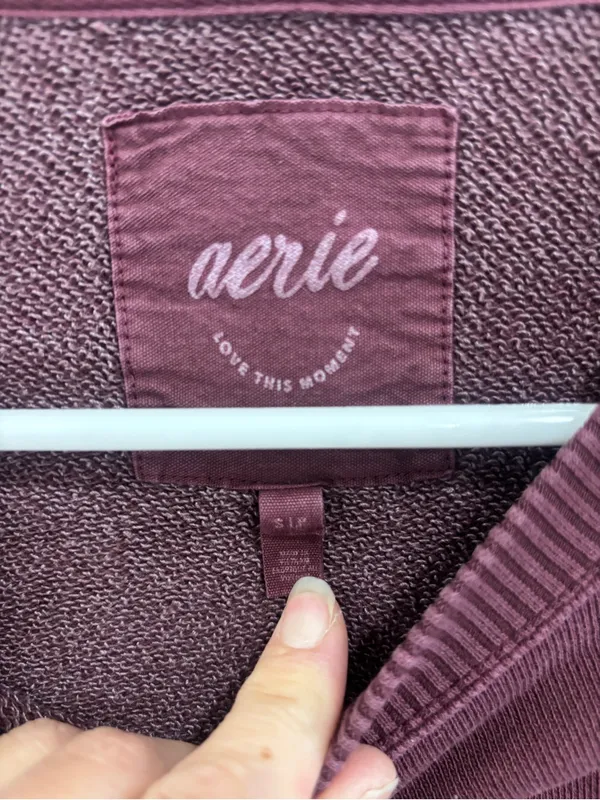 aerie Washed Burgundy Crewneck Sweatshirt oversized small boho Crewneck - Image 10