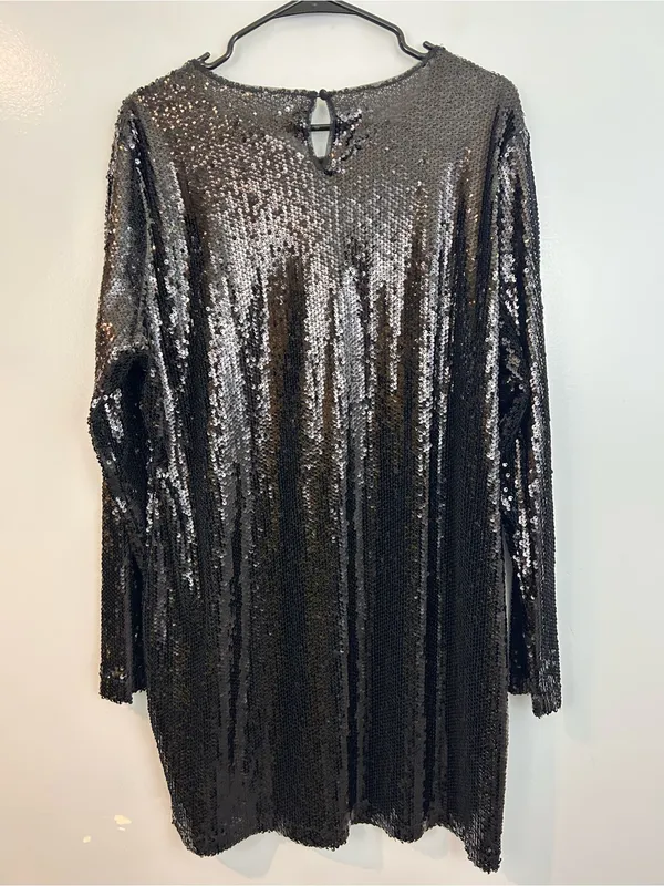 NWT Nasty Gal Black Sheer Sequin Long Sleeve Mini Shift Party Dress Size 18 - Image 6