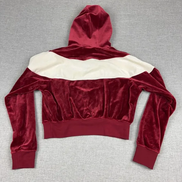 Nike Hoodie Womens Small Red Velour Pullover Cropped Hooded Lined Embroidered - Image 9