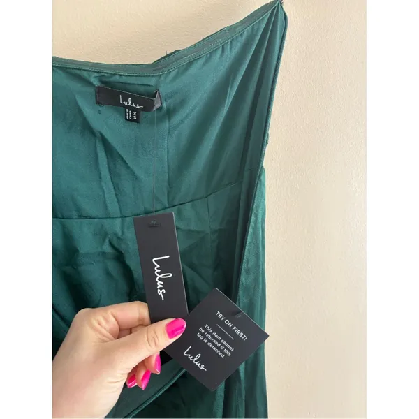 Lulus Extraordinary Presence Dark Green Satin Strapless Maxi Dress Size XS NWT - Image 7