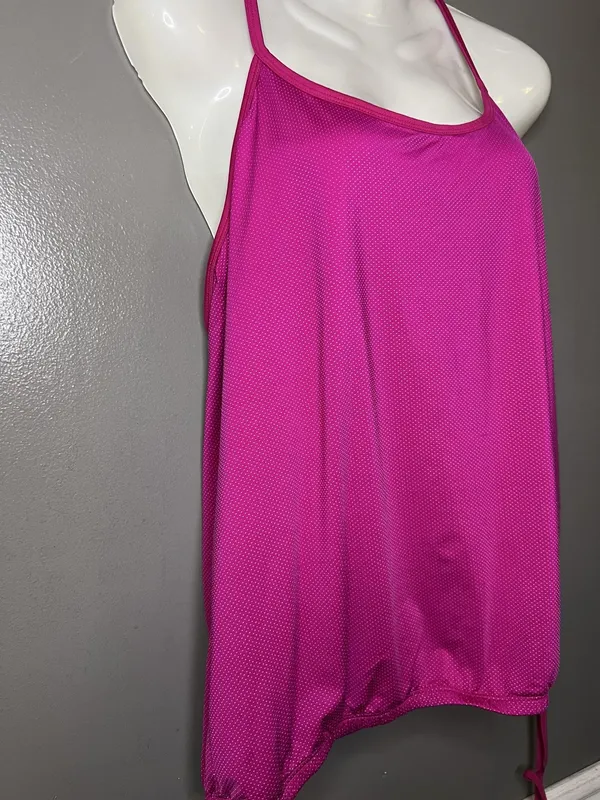 Old Navy Tank Top Womens Large Pink Mesh Polka Dot Drawstring Hem Cami Athletic - Image 3