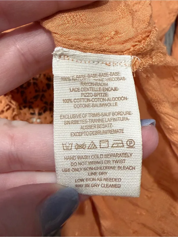 Free People Orange Crochet Lace Button Down Blouse - Image 8