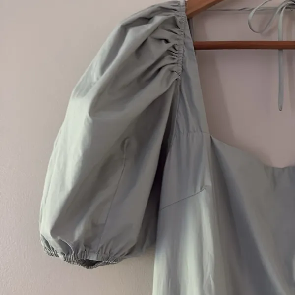 ASTR The Label llana Midi Dress Puff Sleeve Tiered‎ Skirt Tie Back Light Green M - Image 7