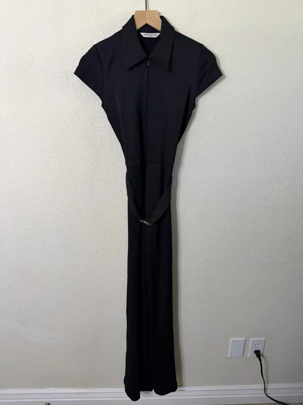 Amanda Uprichard Walker Jumpsuit‎ in Black Short Sleeve Flare Rib Womens Size XS - Image 4