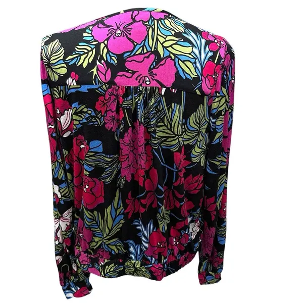 Anthropologie Tiny Womens Finley Faux Wrap Top Black Pink‎ Floral Long Sleeve M - Image 7