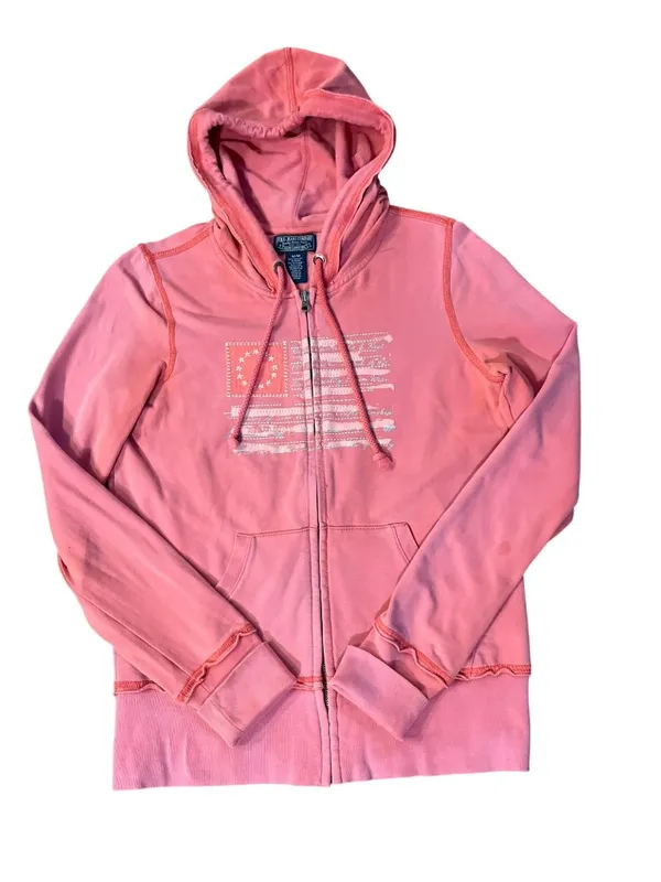 Polo Jeans Company Ralph Lauren Womens M Zip-Up Hoodie Flag Graphic Used - Image 3