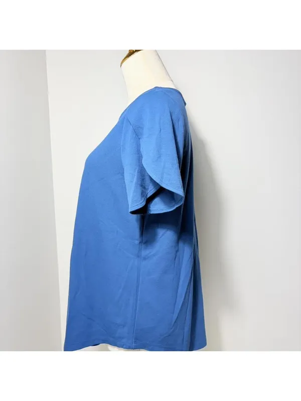 Ann Taylor Factory Blue Rayon T-Shirt with Cut-Out Sleeves, New with Tags - Image 2