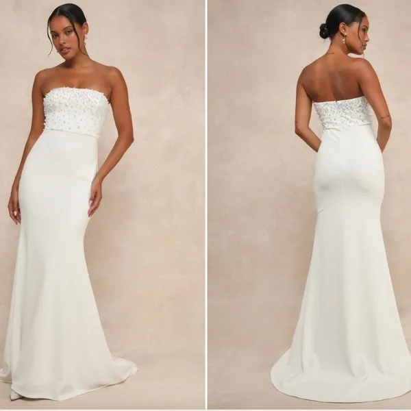 LULU's Wedding Bridal Elegant Sexy Pearl Bustier Sophisticated Romantic Gown - Image 3