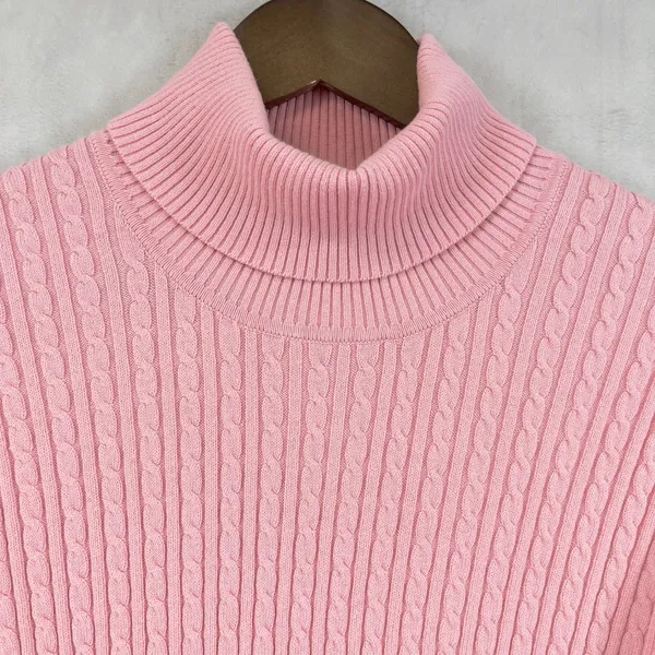 Anne Klein Sport Womens Cable Knit Turtleneck Sweater Size XL‎ Preppy Classic - Image 2