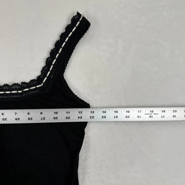 Intimately Free People Black Ribbed Lace Trim Cami Tank Top FP128787CY NWT Small - Image 4