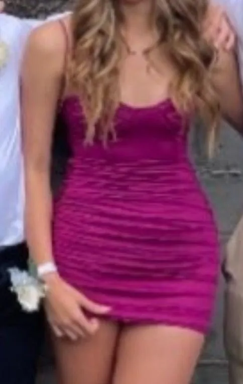 Lucy in the Sky Foil Bodycon Corset Dress in Mauve - Image 3