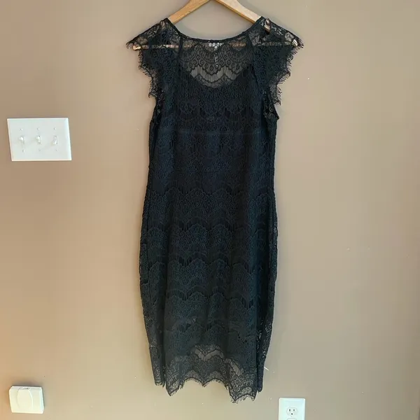 Free People Peekaboo Scalloped Lace Slip Dress‎ in Black Size Small - Image 7
