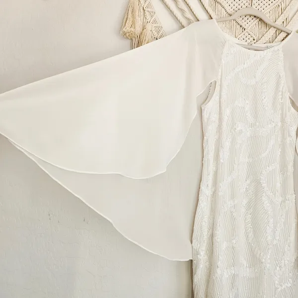 One33 Social White Sequin Cape Minidress Size 10 Bridal Cocktail Sheath - Image 10