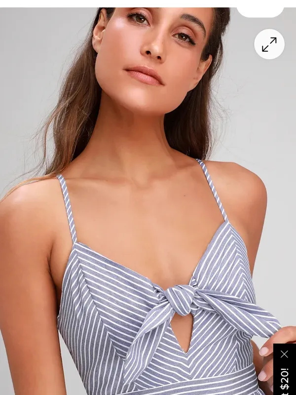 Lulu's Joyful Days Blue Pinstripe Tie-Front Midi Dress | Size Large Like New - Image 6