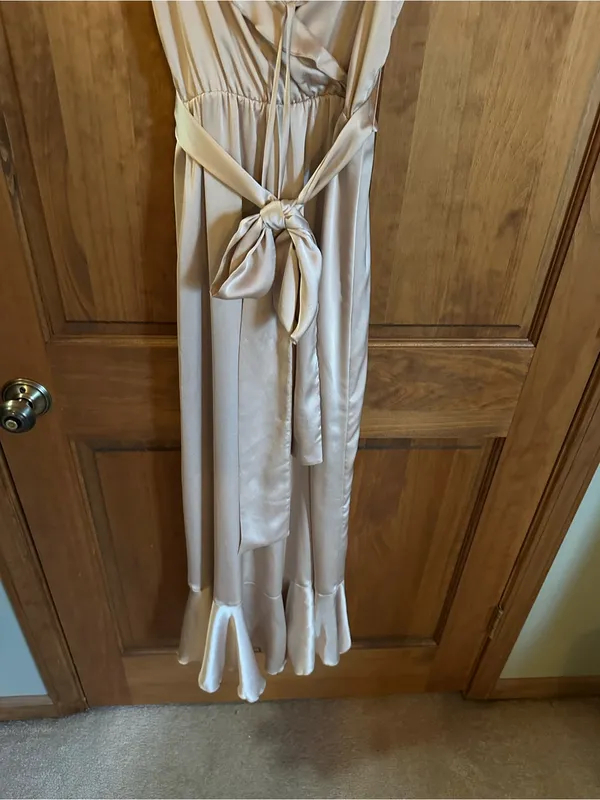 Show Me Your MuMu tan Champagne beige Satin High-Low Dress Size medium - Image 8