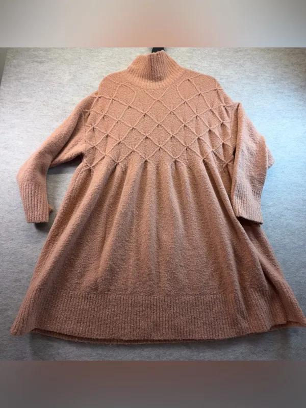 Free People Jaci Wool Blend Sweater Dress Women’s XL Beige Mock Neck - Image 3