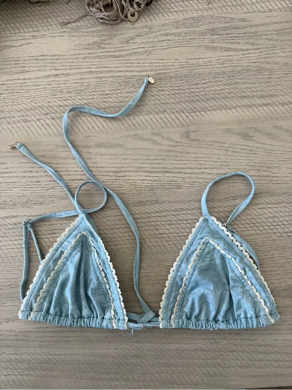 House of CB CORSICA Blue Paisley Ruffle Trim Bikini Top - Image 2