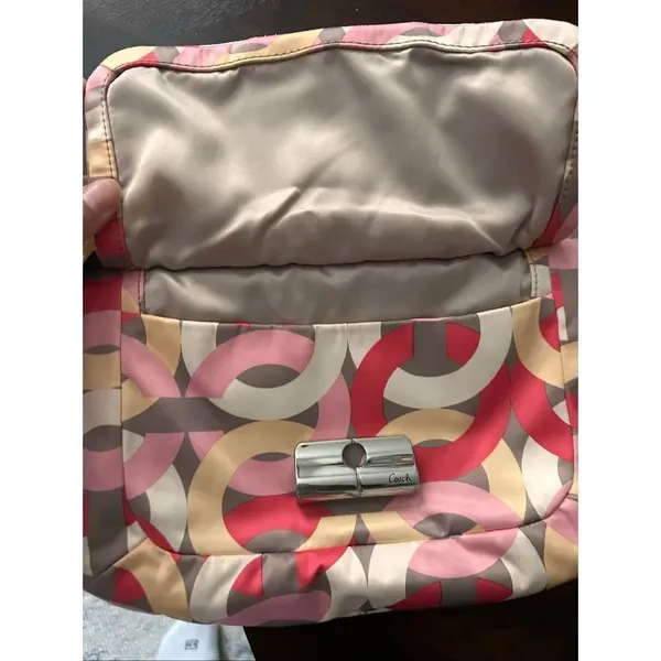 Coach vintage Y2K purse pink yellow white tan crossbody or shoulder bag 11x7 inc - Image 9