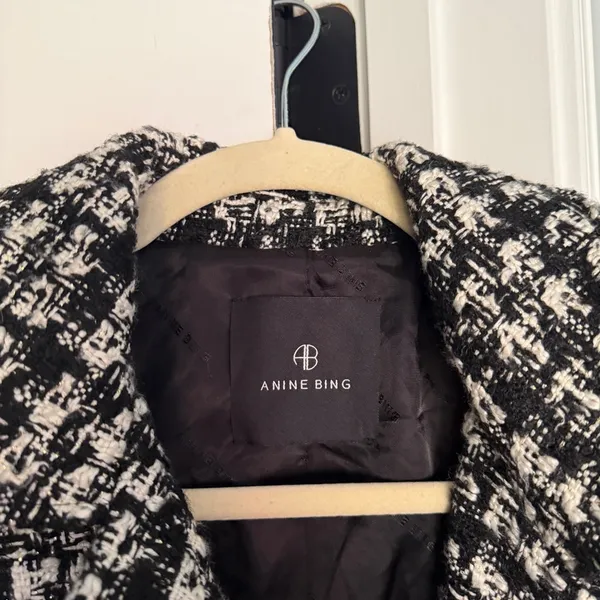 ANINE BING Adrianna jacket Black Plaid cropped pockets‎ coat - Image 4