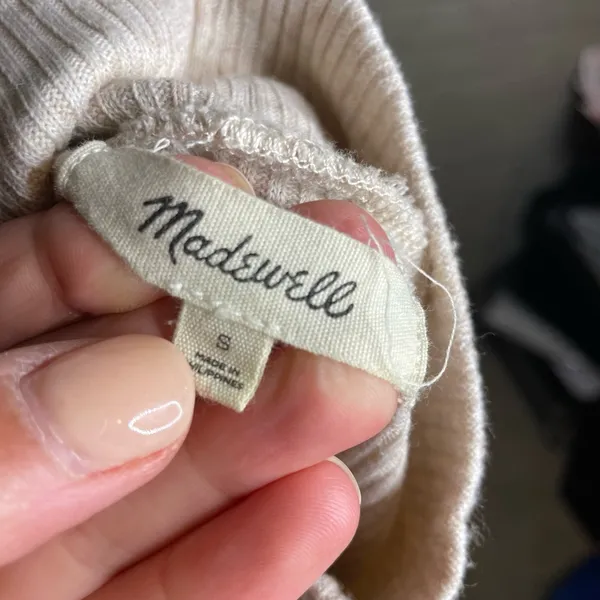 Madewell Off White Ribbed Texture Long Sleeve Turtleneck‎ Top Size Small - Image 5