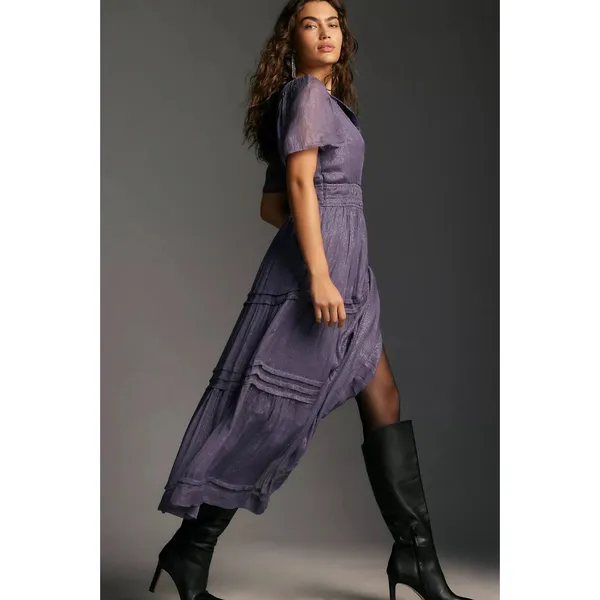 Anthropologie The Somerset Maxi Dress Lurex Edition Medium Plum Dust Shimmer - Image 3