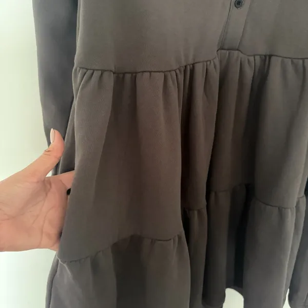 Natural Life Sylvan Sweatshirt Dress Charcoal Tiered Button Down Long Sleeve L - Image 4