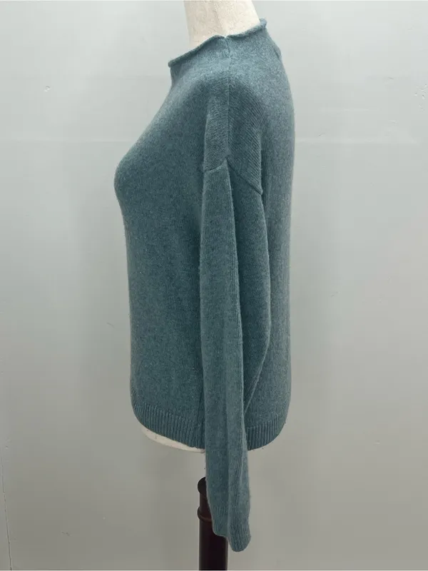 Bianco & Blu Womens Blue Green Made In Italy Wool Blend Mock Neck Sweater Medium - Image 4