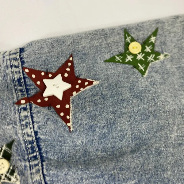Vintage Angel Stars Denim Shirt Womens Large Blue‎ Applique Buttons 90s - Image 5