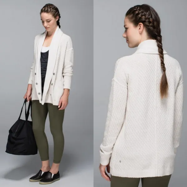 Lululemon Post Practice Cardigan‎ Heather Oatmeal US 10 Fall Winter - Image 2