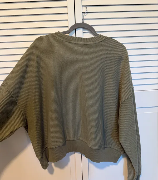 Aerie Green Cropped Ribbed Crewneck Sweater - Image 3