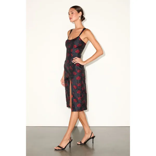 NWT Lulus Immaculate Chicness Navy Floral Brocade Midi Dress Cruise Resort Sz L - Image 3