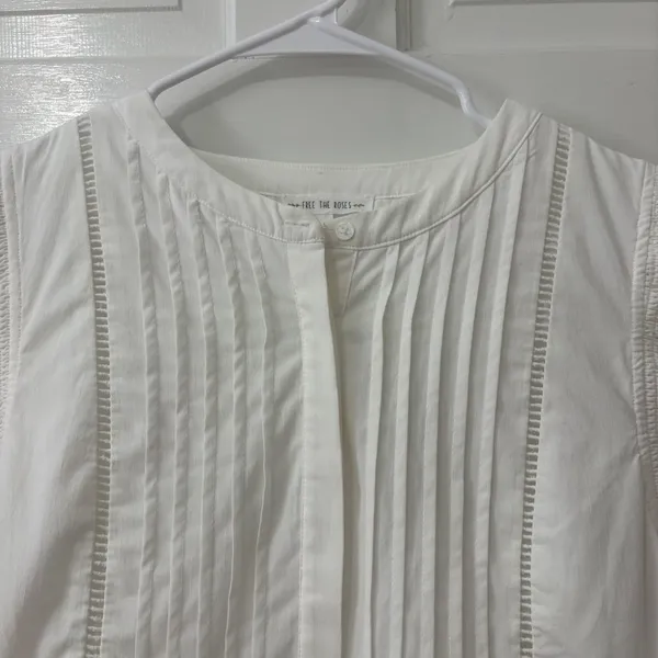 Free The Roses White Cotton Tiered Mini Dress S Ruffle Pintuck Boho Coastal Rush - Image 5
