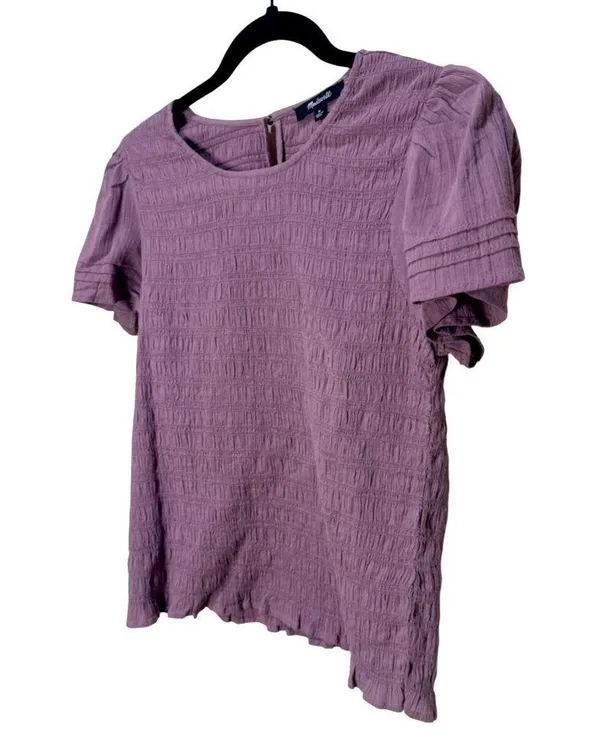 Madewell Lucie Flutter-Sleeve Smocked Bodice Top - Fig Size M - Image 7