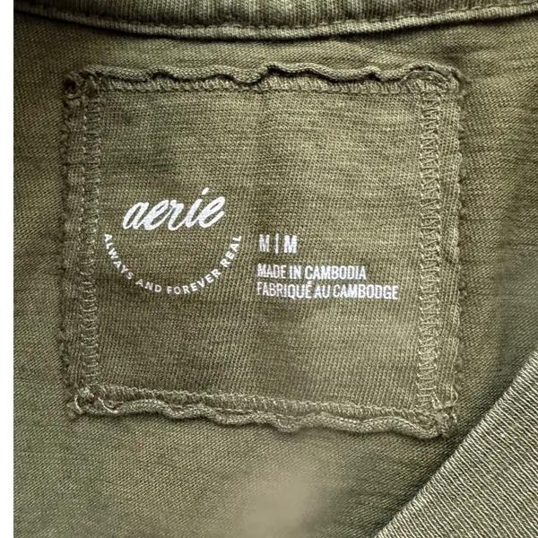 Aerie Haute Cafe Paris Graphic T-Shirt Olive Green Raw Edge Relaxed‎ Fit Medium - Image 4