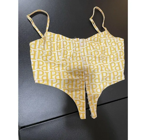 Peppermayo YELLOW AND WHITE MEADOW LOGO Bustier Top Size 2 - Image 2