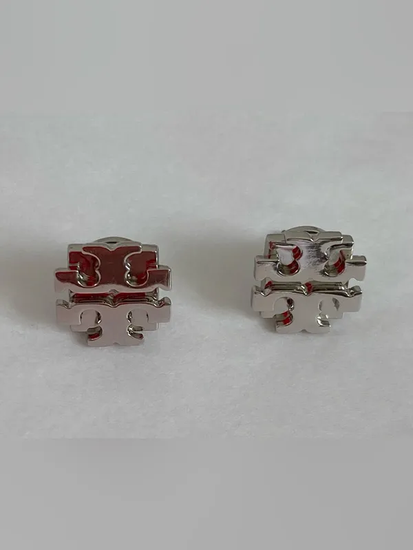 Tory Burch Silver Logo Stud Earrings Never Worn - Image 7