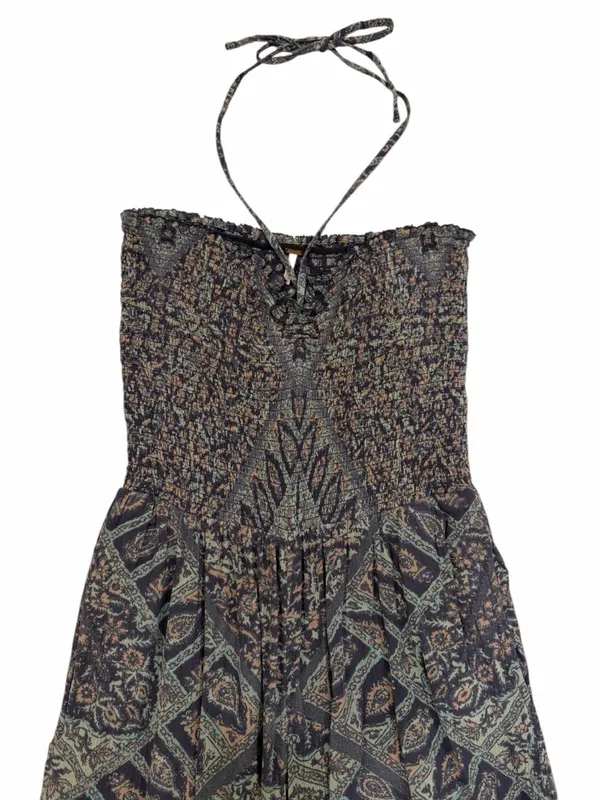 Free People Paisley Smocked Jumper M Boho Chic Balloon Leg Whimsigoth Jumpsuit - Image 7