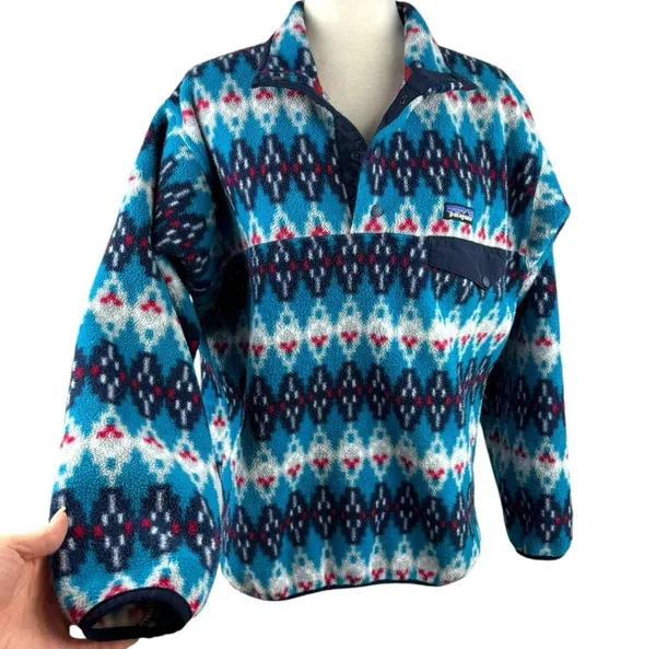 Patagonia Synchilla Fleece Snap-T Pullover Forest Carpet Deep Sea Blue Small - Image 5
