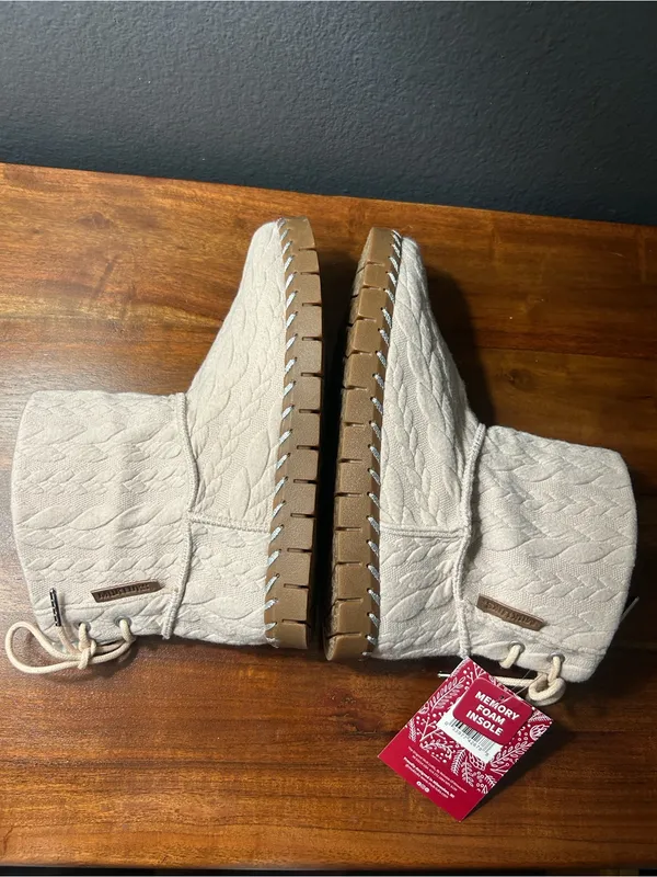 Muk Luks Taupe Quilted Knit Ankle Booties - Image 5